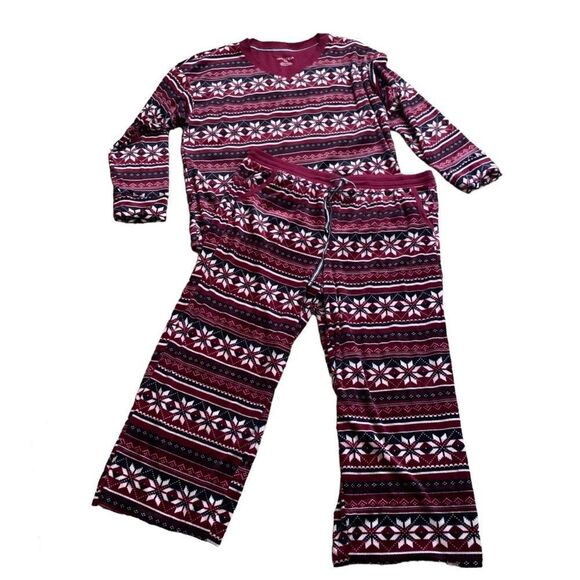 Nautica Burgundy Snowflake 2 Piece Fleece Pajama Set Size Large - Picture 1 of 14
